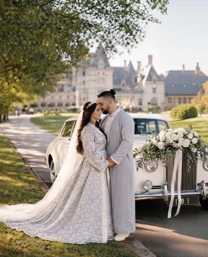 Cortège classique — Rolls-Royce ancienne devant un château